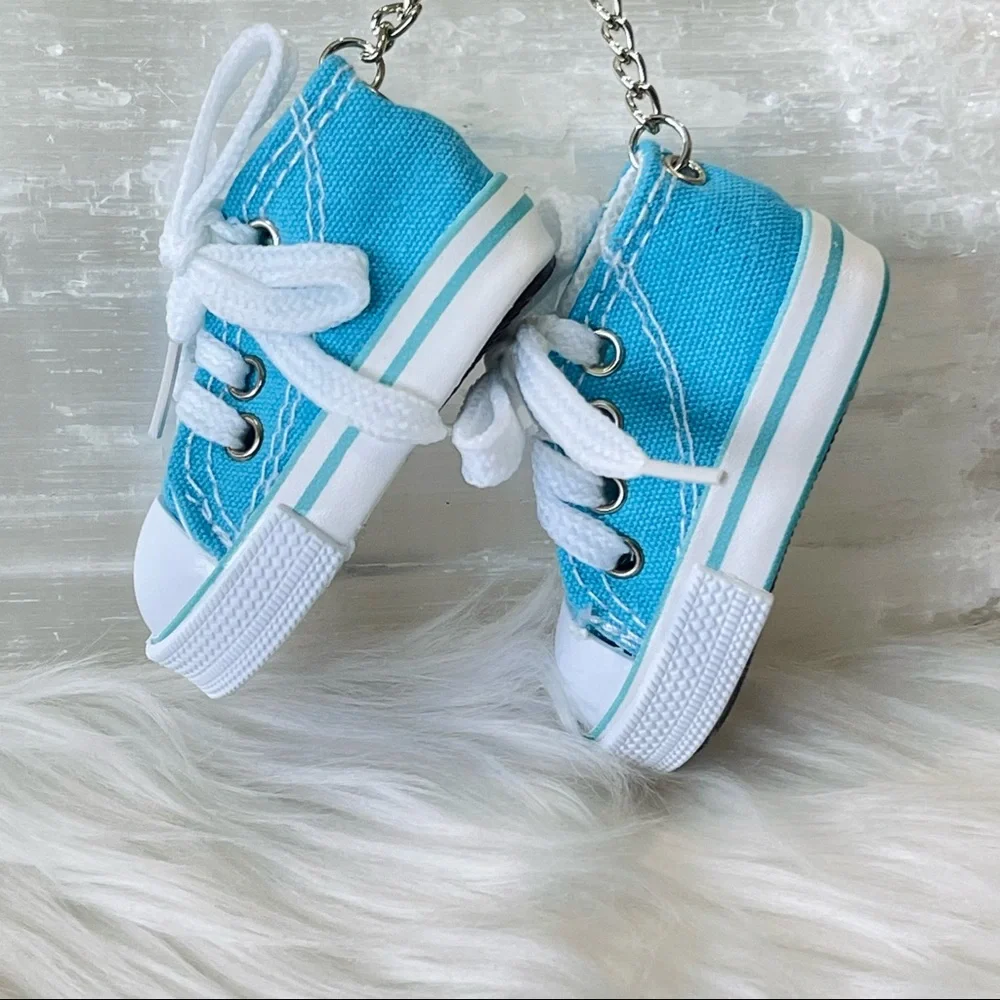 MINI SNEAKER KEYRINGS set if 2 blue his & hers running shoes Athlete Trainers - Picture 2 of 5
